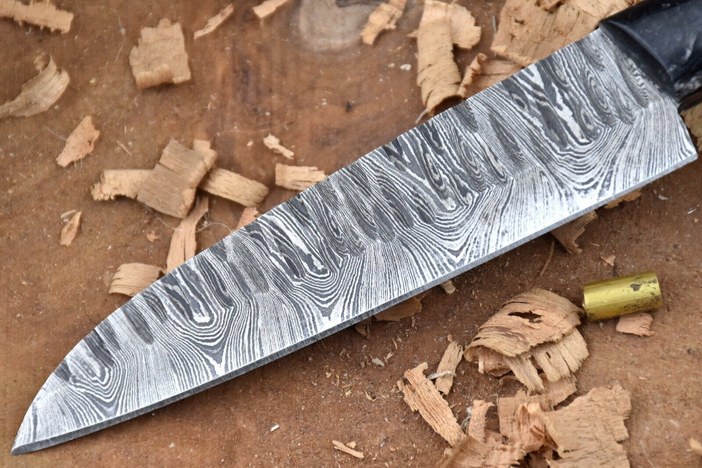 Custom Handmade Forged Damascus Steel Kitchen Chef Knife – 9" Blade with Black & Brown Dollar Handle