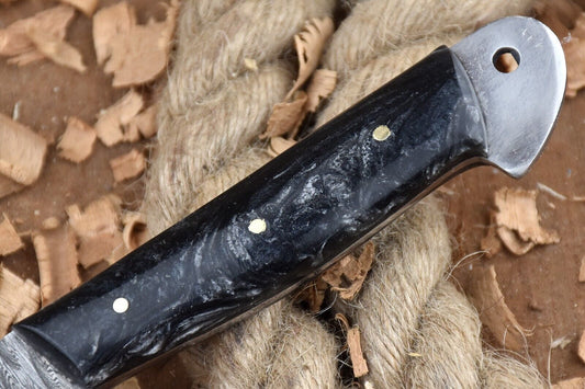 Custom Handmade Forged Damascus Steel Kitchen Chef Knife – 9" Blade with Black & Brown Dollar Handle