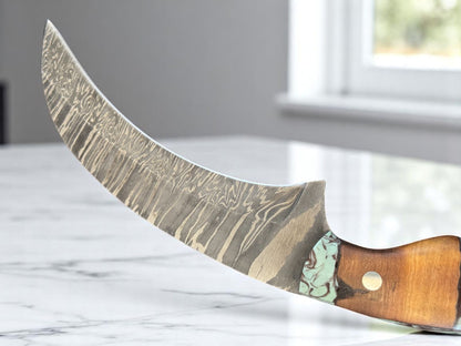9.5” Handmade Damascus Karambit Knife Damascus Steel with Resin and Wood Handle