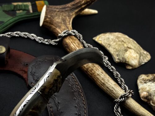 Handmade 8” Damascus Karambit Knife Damascus Steel Karambit With Ram Horn Handle