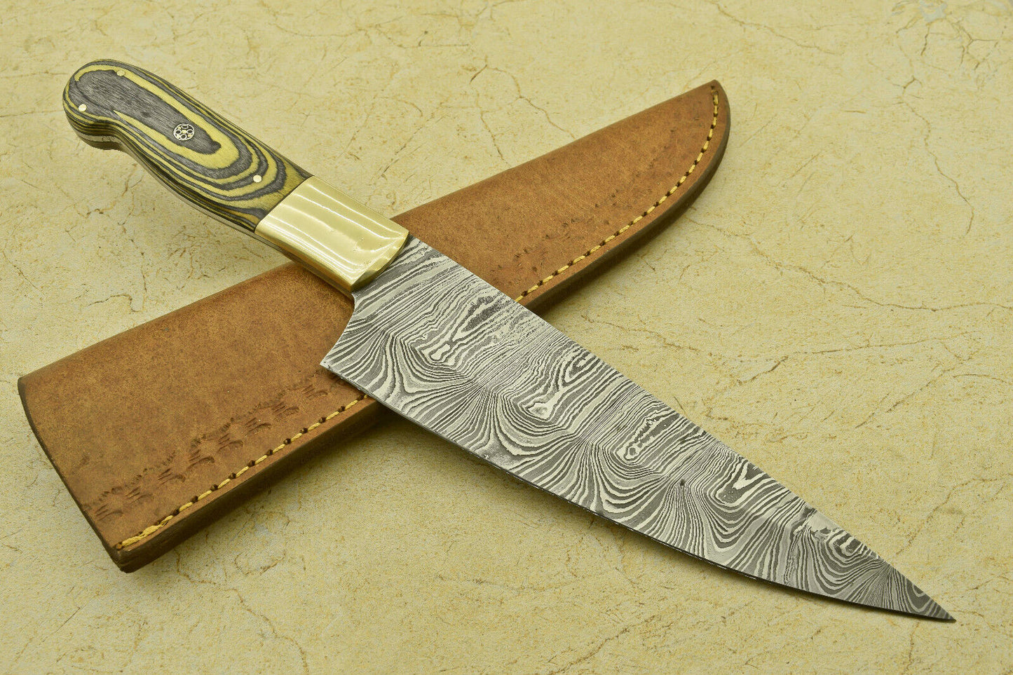 CUSTOM HANDMADE FORGED DAMASCUS STEEL CHEF KITCHEN KNIFE WITH PAKKA WOOD HANDLE
