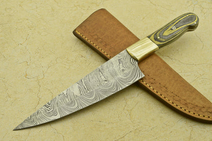 CUSTOM HANDMADE FORGED DAMASCUS STEEL CHEF KITCHEN KNIFE WITH PAKKA WOOD HANDLE
