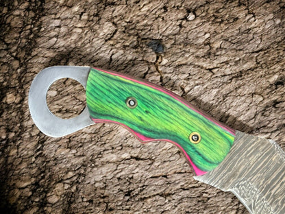 9.5” Handmade Karambit Damascus Steel Knife with Pakka Wood Handle Best Hunting Knife