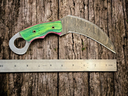 9.5” Handmade Karambit Damascus Steel Knife with Pakka Wood Handle Best Hunting Knife