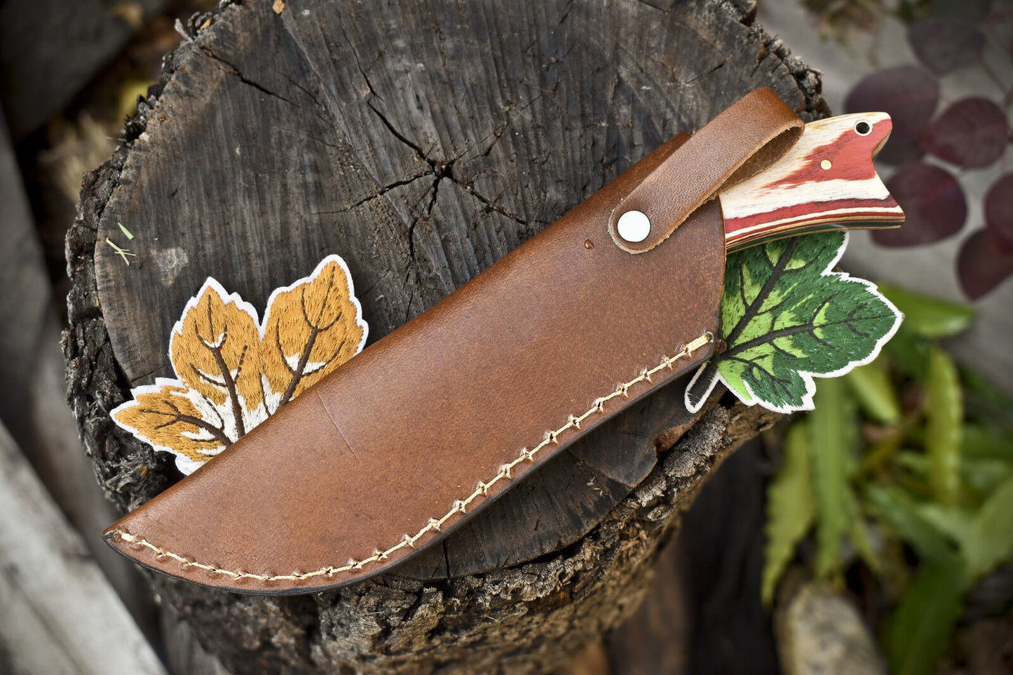 Twist Damascus Skinner Knife with Hardwood Handle for EDC Hunting and Camping