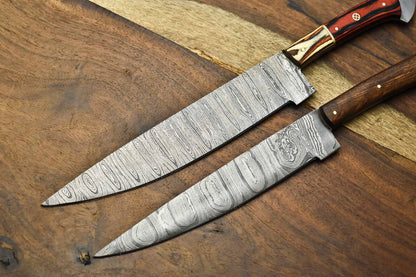 Lot of 2 Handmade Damascus Steel Full Tang Chef Knives – Cutlery Set