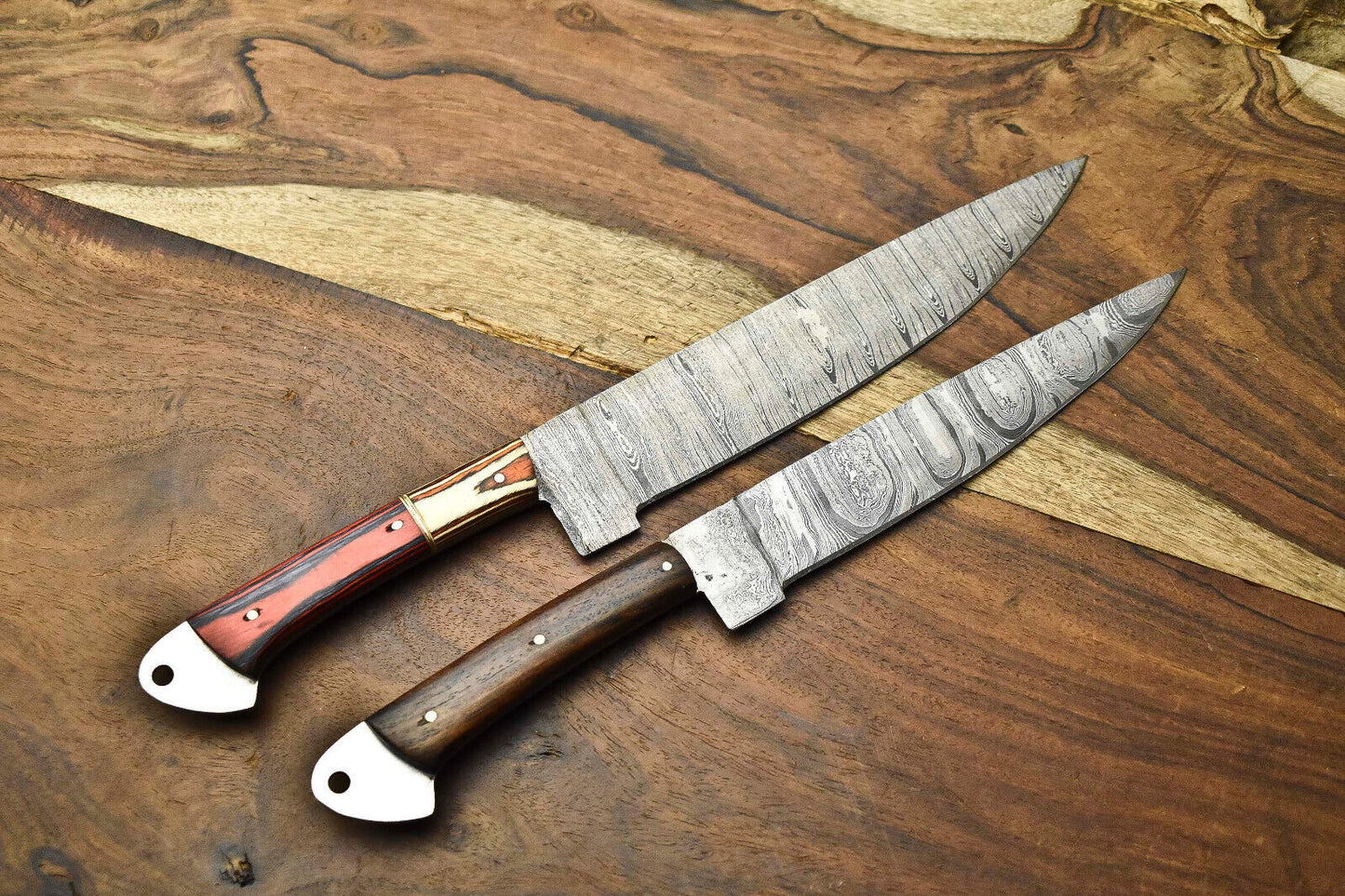 Lot of 2 Handmade Damascus Steel Full Tang Chef Knives – Cutlery Set