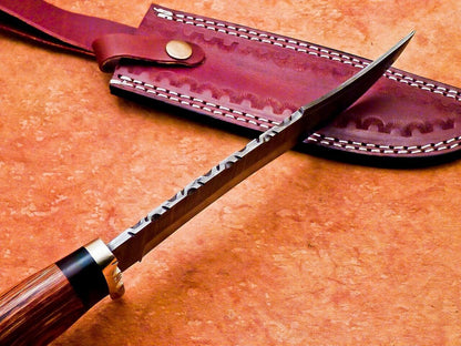 13.5" Damascus Steel Bowie Knife with Natural Wood Handle –  Hunting & Camping Knife