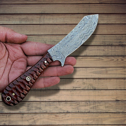 Damascus Steel Bull Cutter Knife Custom Handmade Hunting Bull Knife with Pakkawood Handle
