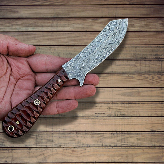 Damascus Steel Bull Cutter Knife Custom Handmade Hunting Bull Knife with Pakkawood Handle