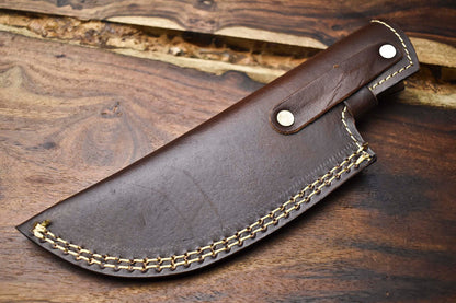 Rare Handmade Damascus Tracker Knife – Full Tang Camping, Hunting & Survival Knife with Leather Sheath