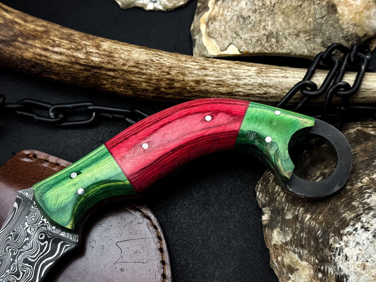 Handmade Damascus Karambit Knife Damascus Steel Karambit with Wood Handle