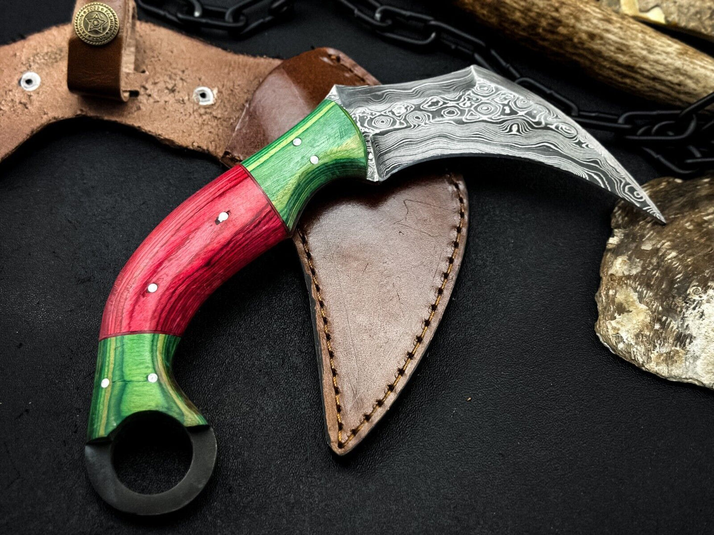 Handmade Damascus Karambit Knife Damascus Steel Karambit with Wood Handle