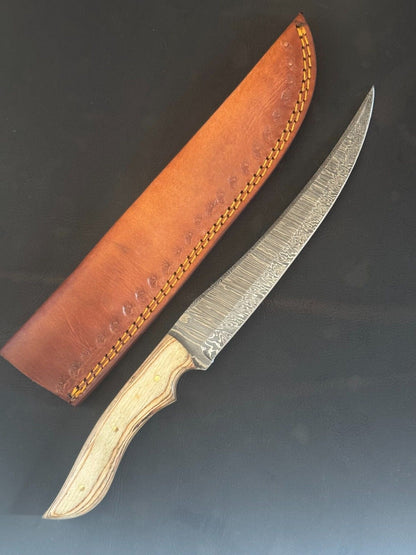13" Handmade Best Fillet Knife Damascus Fillet Knife for Kitchen with Wood Handle & Sheath
