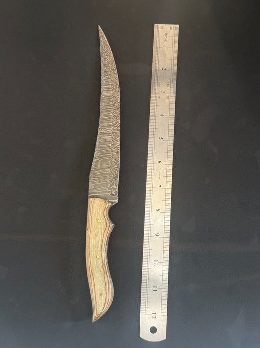 13" Handmade Best Fillet Knife Damascus Fillet Knife for Kitchen with Wood Handle & Sheath