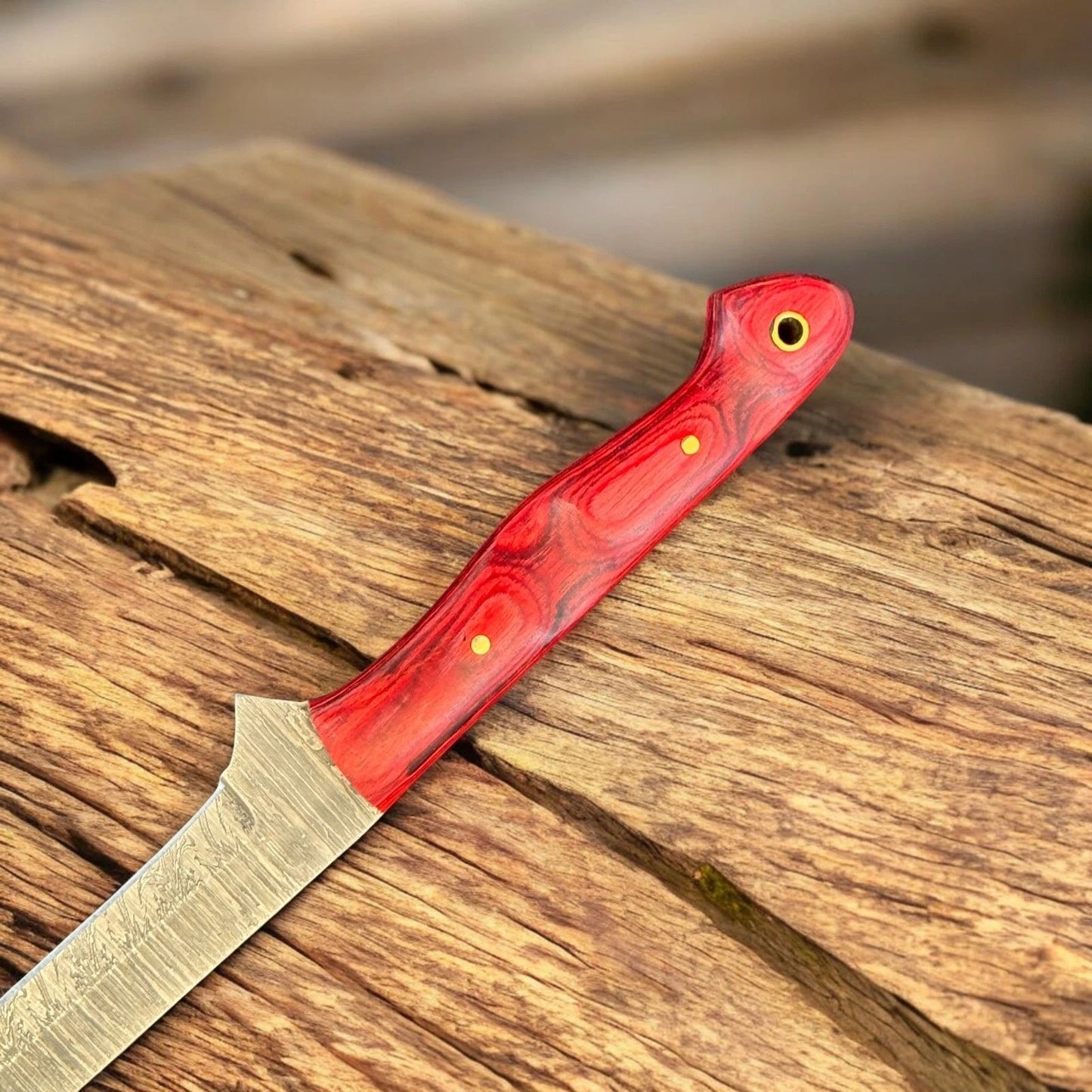 12” Custom Handmade Damascus Steel Fillet Knife with Wood Handle & Sheath