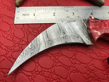 Handmade Damascus Karambit Knife 8"Full Tang Damascus Steel Karambit With Resin Handle