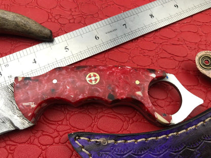 Handmade Damascus Karambit Knife 8"Full Tang Damascus Steel Karambit With Resin Handle