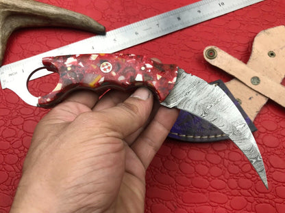 Handmade Damascus Karambit Knife 8"Full Tang Damascus Steel Karambit With Resin Handle