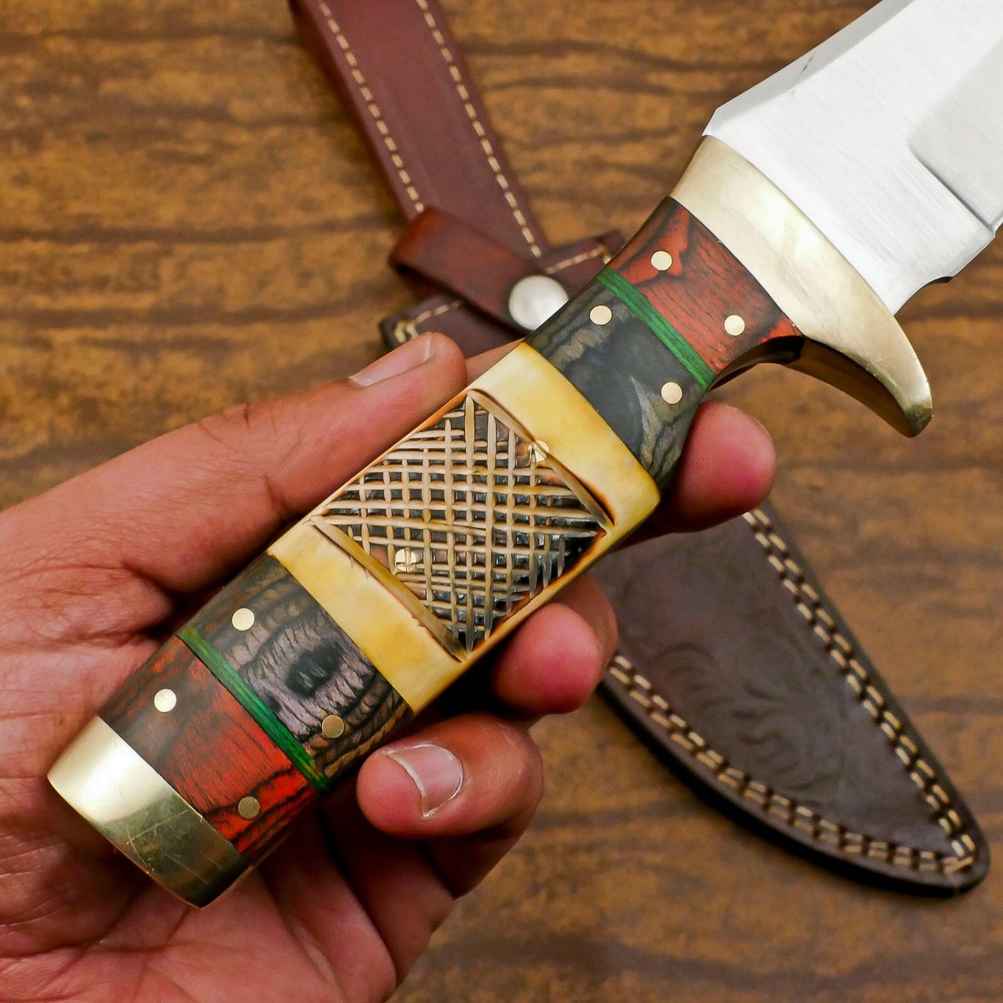 Handmade D2 Steel Full Tang Bowie Knife – Hunting & Camping Survival Blade