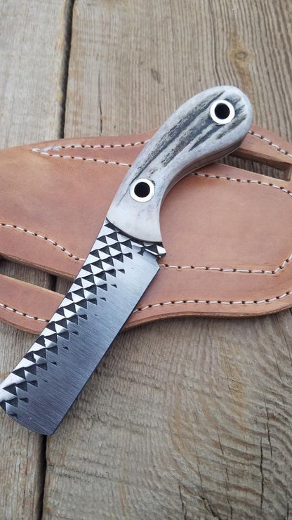 Handmade Rasp Bull Cutter Knife With Leather Sheath and Bone Handle Best Bull Cutter Knife