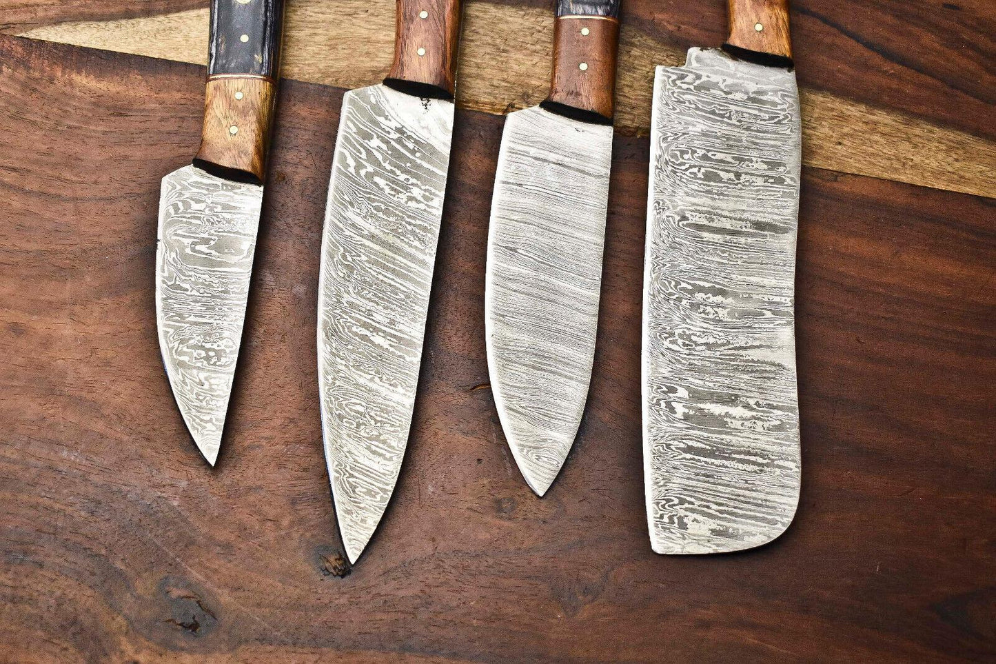 Lot Of 4 Handmade Damascus Blade Full Tang Chef Set Knife