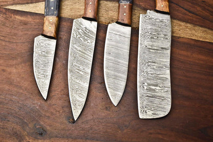 Lot Of 4 Handmade Damascus Blade Full Tang Chef Set Knife