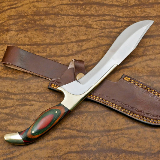 Handmade D2 Steel Large Bowie Hunting & Camping Knife with Pakka Wood Handle – 12 Inch Sport Knife