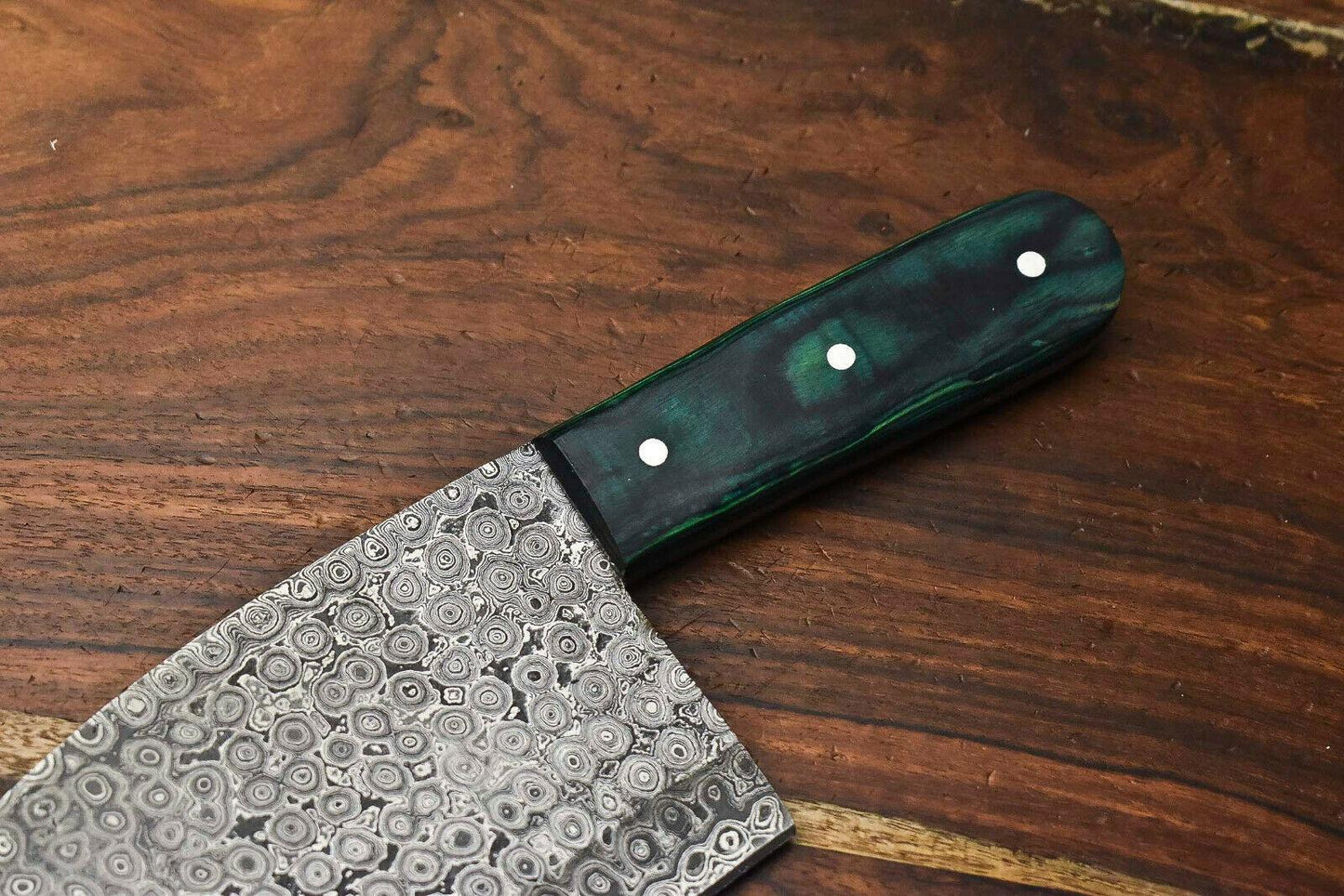 Hand Made Damascus Steel Blade Chef Kitchen Full Tang Chopper Knife | Hard Wood Handle
