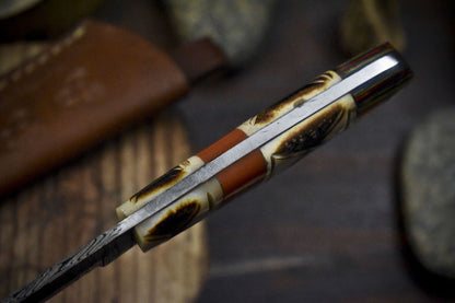 Custom Twist Damascus Skinner Knife Bone and Wood Handle 8.5" EDC Best Seller