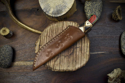Custom Twist Damascus Skinner Knife Bone and Wood Handle 8.5" EDC Best Seller