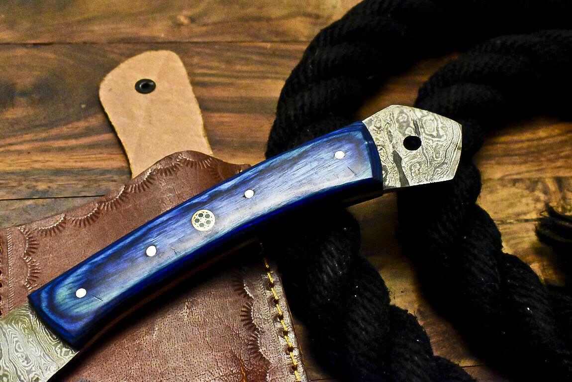 Custom Made Damascus Steel Axe Hunting Clever Chopper Knife Hard Wood Handle with Leather Sheath