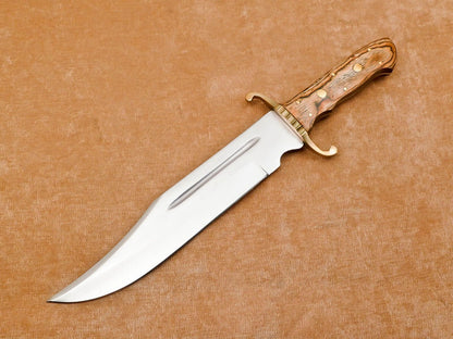 Handmade 12-Inch D2 Steel Clip Point Blood-Grooved Full Tang Bowie Hunting Knife