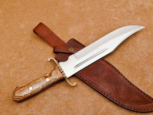 Handmade 12-Inch D2 Steel Clip Point Blood-Grooved Full Tang Bowie Hunting Knife