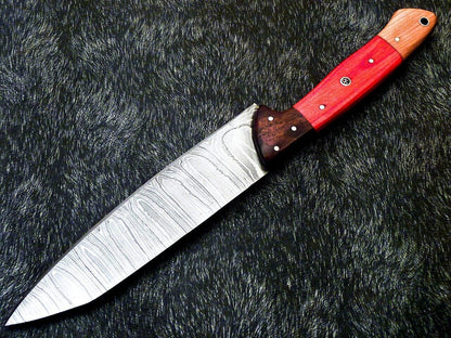 Custom Handmade Damascus Nakiri Chef Knife with Hard Wood Handle