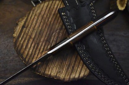 Twist Damascus Custom Skinner Knife with Hard Wood Handle | Hand Forged Hunting Knife