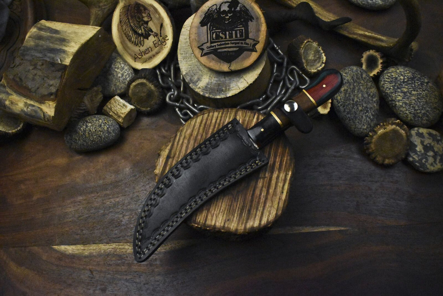 Twist Damascus Custom Skinner Knife with Hard Wood Handle | Hand Forged Hunting Knife
