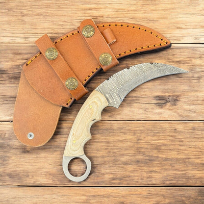Damascus Karambit Damascus Steel Karambit Drop Point Hunting Knife With Wood Handle