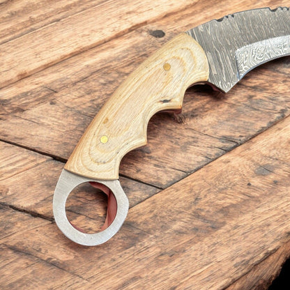 Damascus Karambit Damascus Steel Karambit Drop Point Hunting Knife With Wood Handle