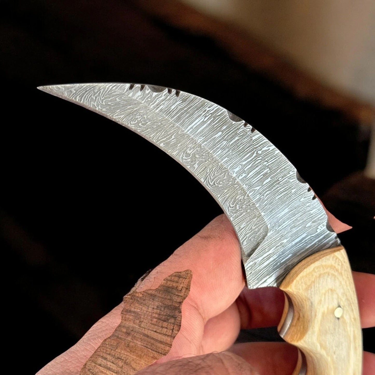 Damascus Karambit Damascus Steel Karambit Drop Point Hunting Knife With Wood Handle