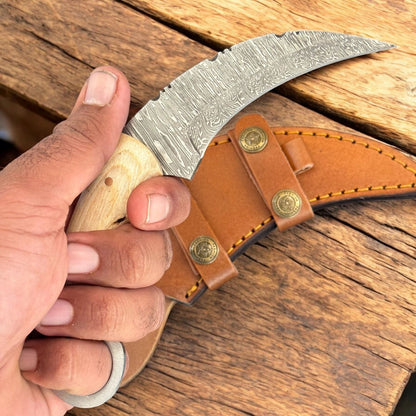 Damascus Karambit Damascus Steel Karambit Drop Point Hunting Knife With Wood Handle