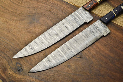 Lot of 2 Handmade Damascus Steel Blade Chef Knives – Full Tang, Artisan Forged