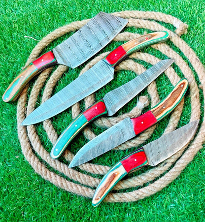 5 Knives Custom Handmade Damascus Steel Cutlery Chef Knives Set Kitchen Knife