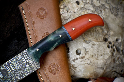 Twist Damascus Skinner Knife with Corian Handle – Limited Edition Hunting Blade