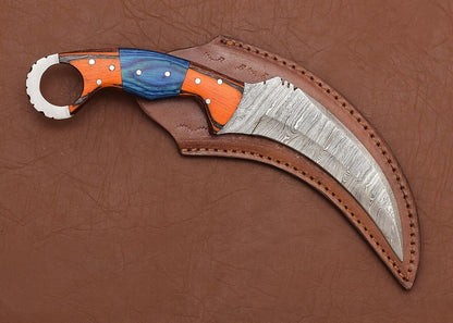 Handmade Damascus Karambit Knife Karambit Damascus Steel Hunting Knife with Wood Handle