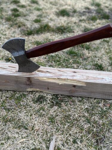 Damascus Steel Double Head Axe with Cocobolo Wood Handle and Leather Sheath – Outdoor Survival Hatchet