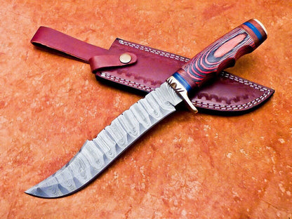 14" Handmade Damascus Steel Bowie Knife – Hardwood Handle