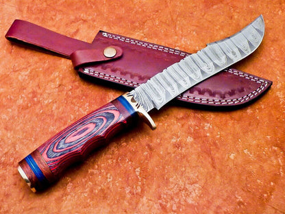 14" Handmade Damascus Steel Bowie Knife – Hardwood Handle