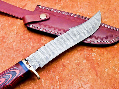 14" Handmade Damascus Steel Bowie Knife – Hardwood Handle