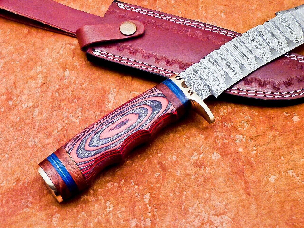 14" Handmade Damascus Steel Bowie Knife – Hardwood Handle
